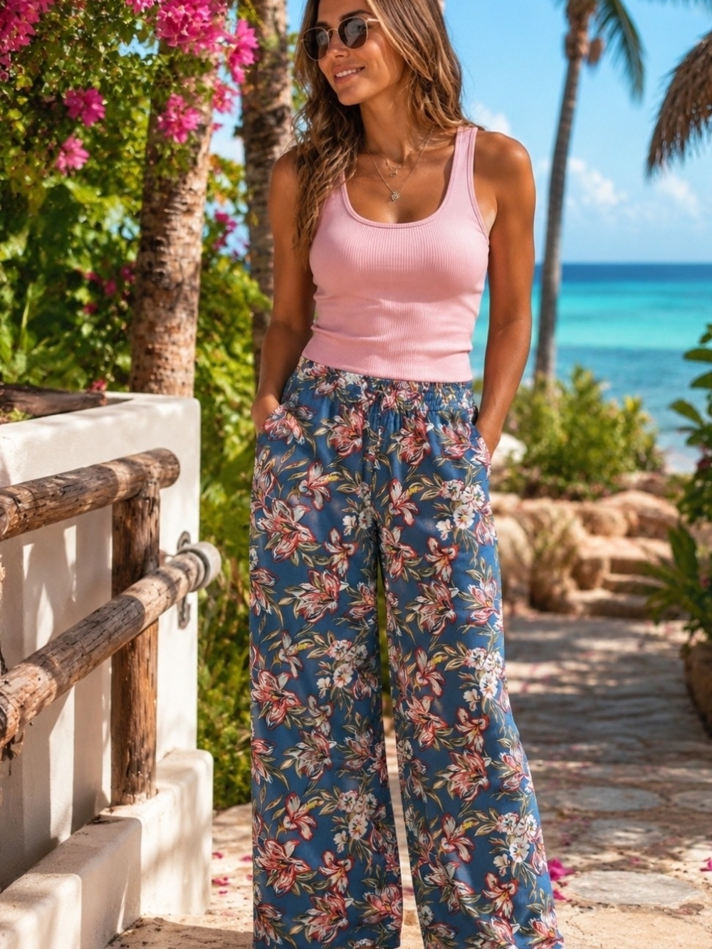 Tropical Floral Wide Leg Pants – Size Medium